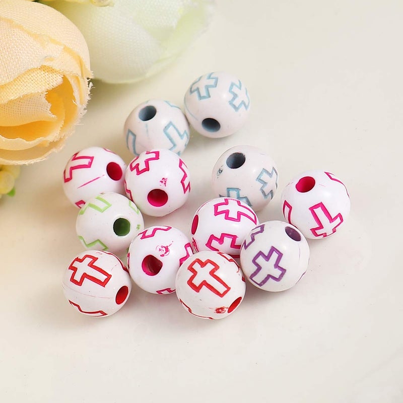 JGFinds Small Round Spacer Beads, 500 Pack, 8mm (1/3 Inch) with 2mm Hole, Acrylic (White Cross) - Image 4